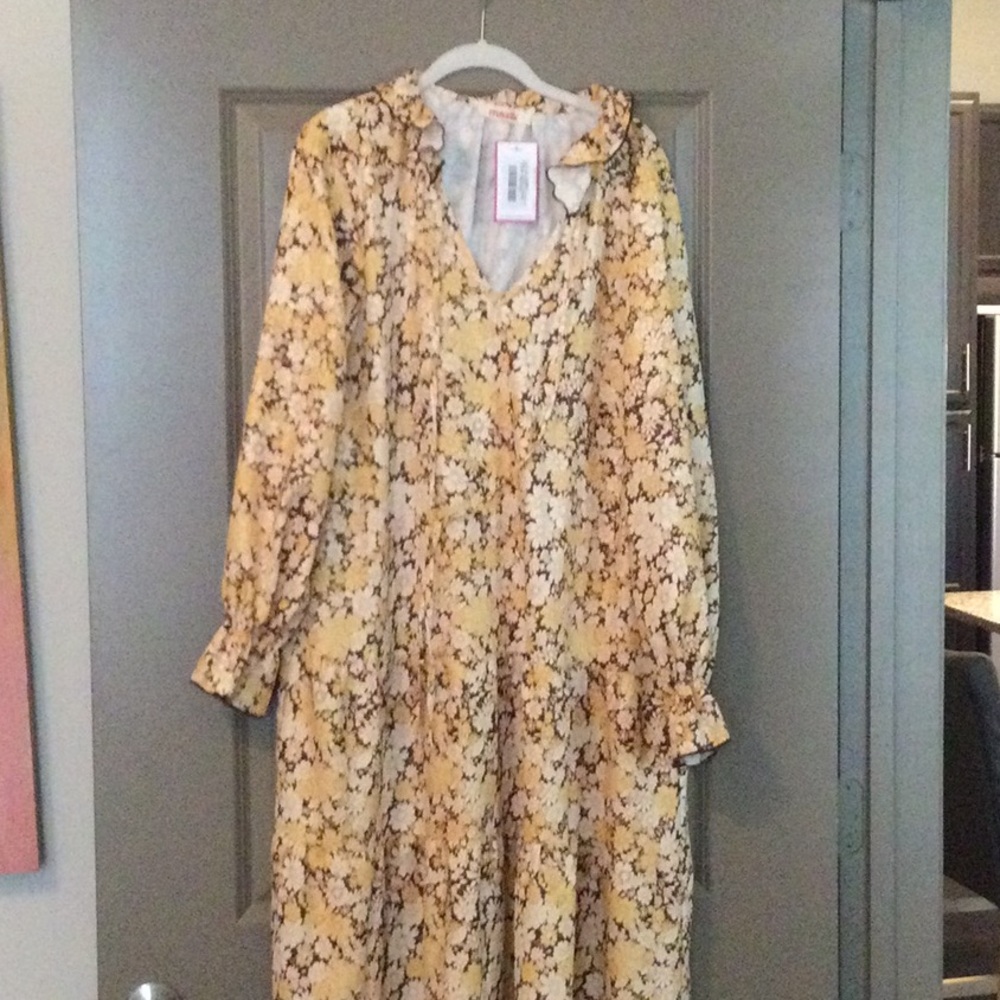 NWT floral maxi dress. Ruffle collar